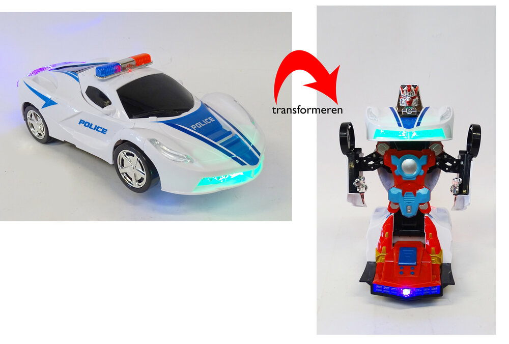 Robot Police Car 2 in 1 robot en auto transformer voertuig politie auto - led licht en geluid 22CM 