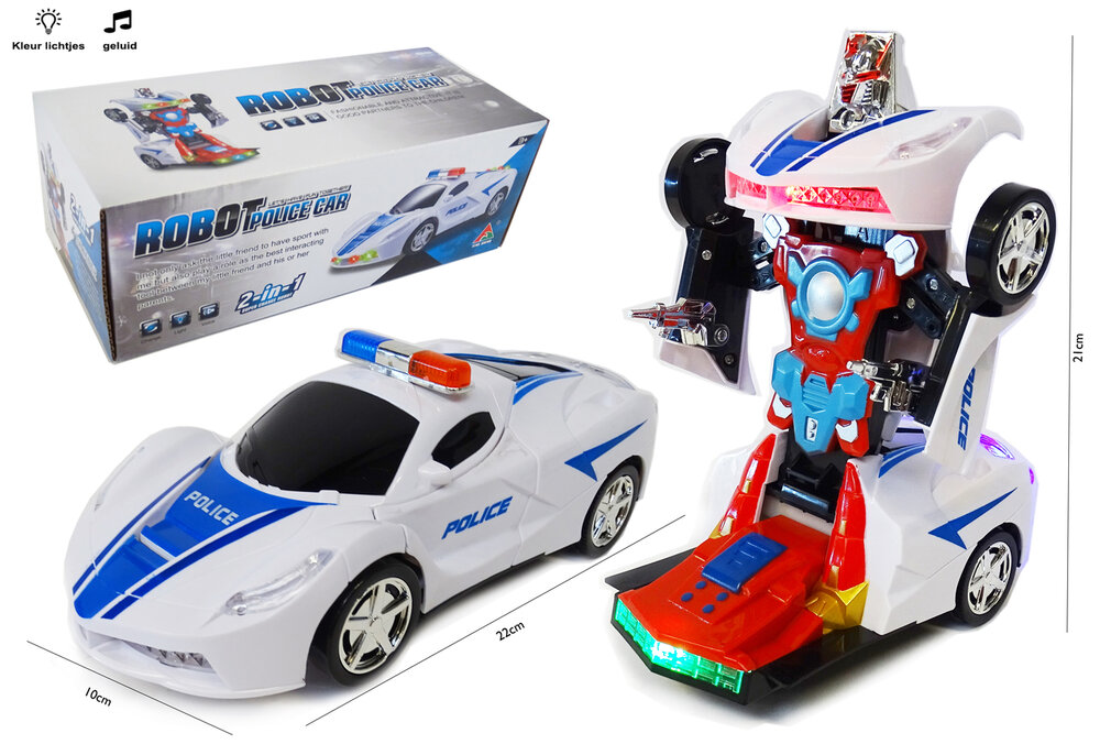 Robot Police Car 2 in 1 robot en auto transformer voertuig politie auto - led licht en geluid 22CM 