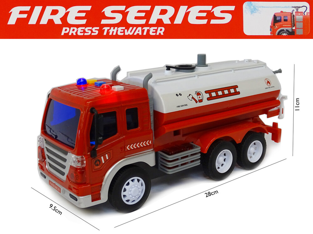 Brandweerwagen met lichtjes, geluid en waterpomp slang - City service brandweerauto (28cm) 
