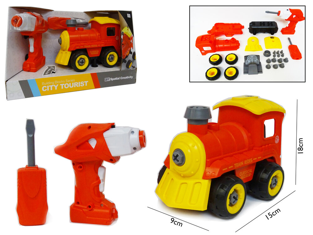 RC DIY trein speelgoed bouw set 24 stuks - 4in1 - afstandsbediening en schroefboormachine - City Tourist train 