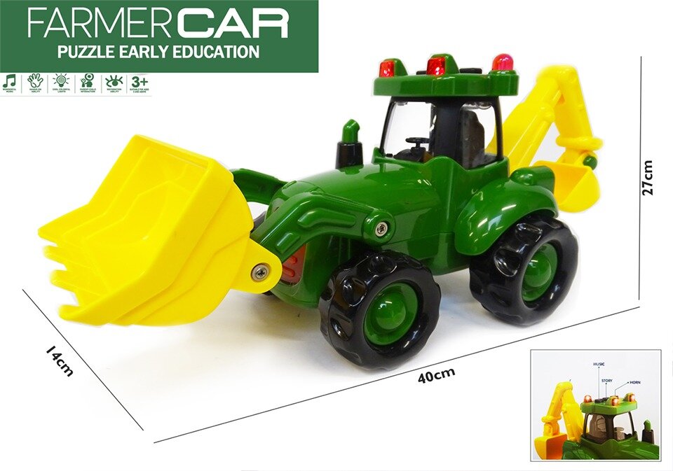 Tractor with front loader and excavator - Dutch agricultural tractor - Sound and lights (40CM) Farmer truck