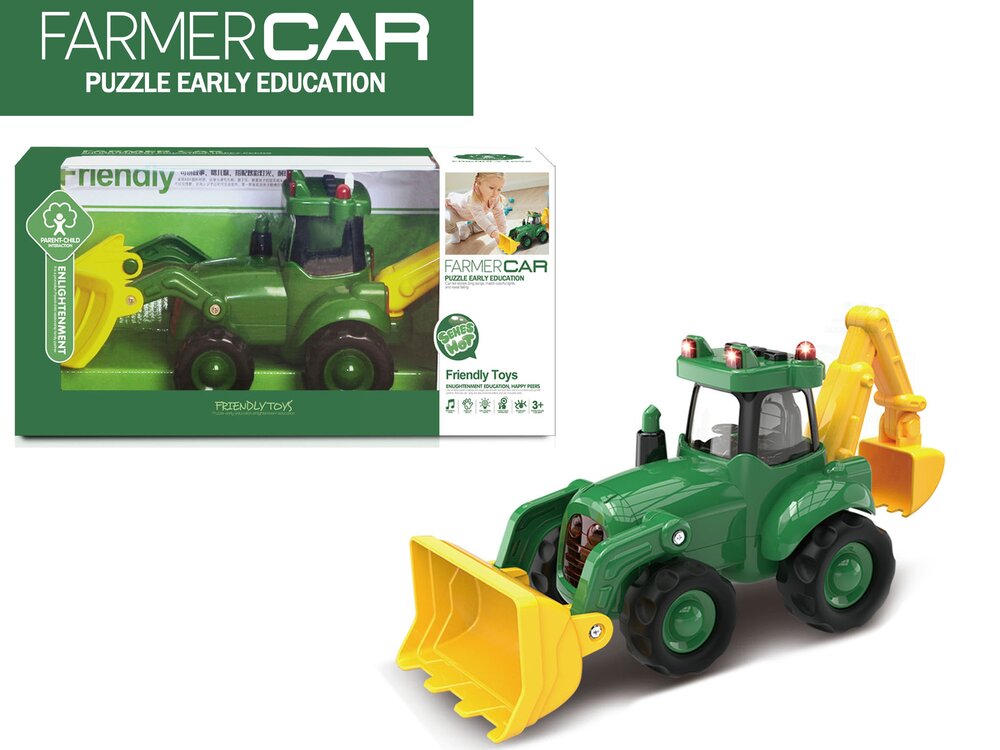 Tractor with front loader and excavator - Dutch agricultural tractor - Sound and lights (40CM) Farmer truck