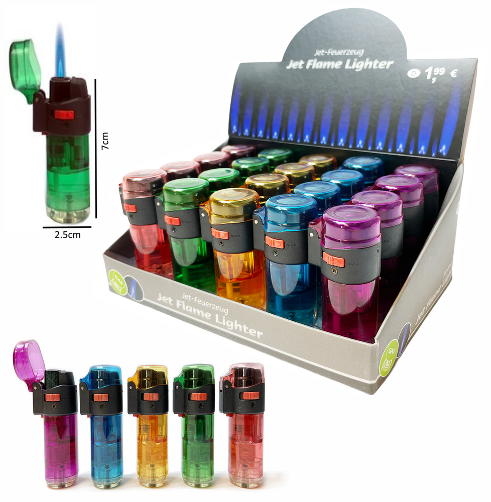 Jet Flame transparant aanstekers - Storm aansteker - Turbo aanstekers - Display van 20 stuks -Navulbaar
