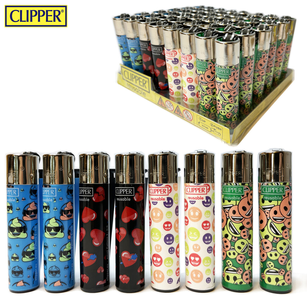 Clipper Aanstekers - 48 stuks- Emoji Vuursteen aansteker - na vulbaar 