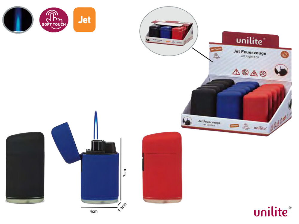 Jet Flame Unilite lighters - turbo lighter - 15 pieces in display - 3 soft color