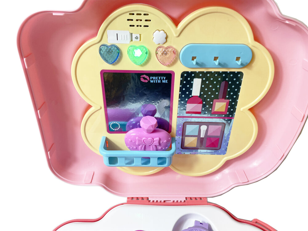 Toy box beauty set - 2 in 1 trolley and dressing table - with light and sound-beauty play pink