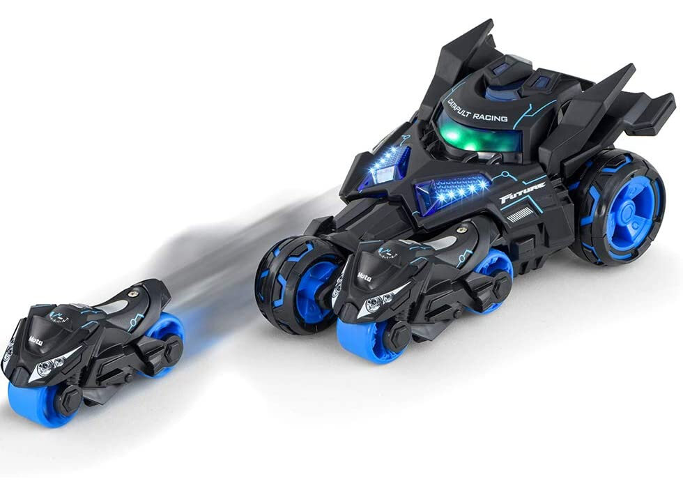 Die Cast Max catapult Car 3in1 -  pull-back - met 2 motors - licht en geluid - 1:32 Red