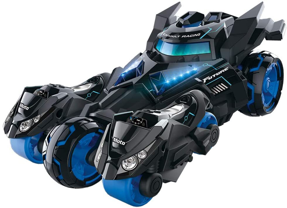 Die Cast Max catapult Car 3in1 -  pull-back - met 2 motors - licht en geluid - 1:32 Red