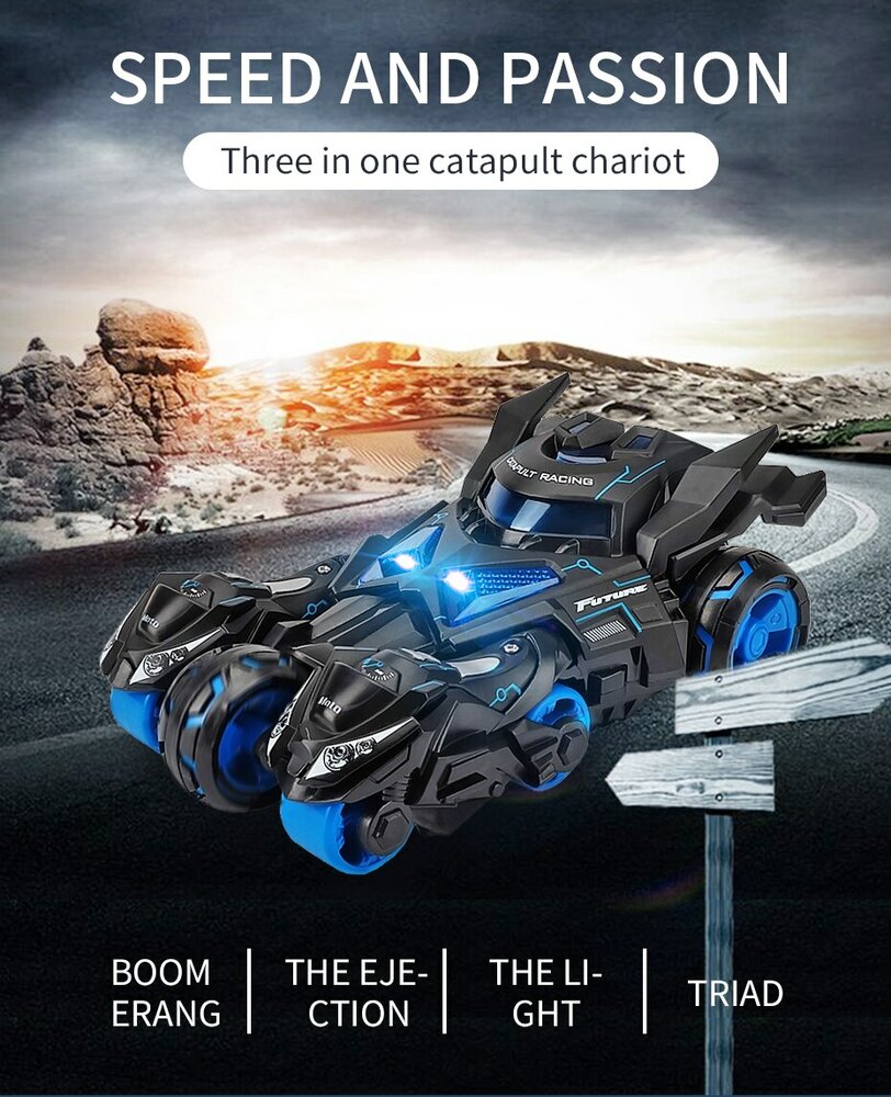 Die Cast Max catapult Car 3in1 -  pull-back - met 2 motors - licht en geluid - 1:32 Red