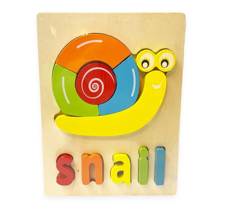 Houten inlegpuzzel slak speelgoed - vormen puzzel voor kinderen 18x15cm