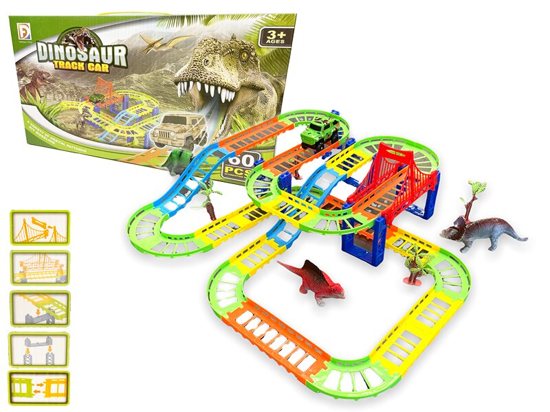 Racebaan set Dinosaurus - Dinosaur Track car set 60 stuks 