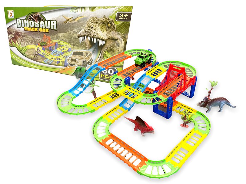 Racebaan set Dinosaurus - Dinosaur Track car set 60 stuks 