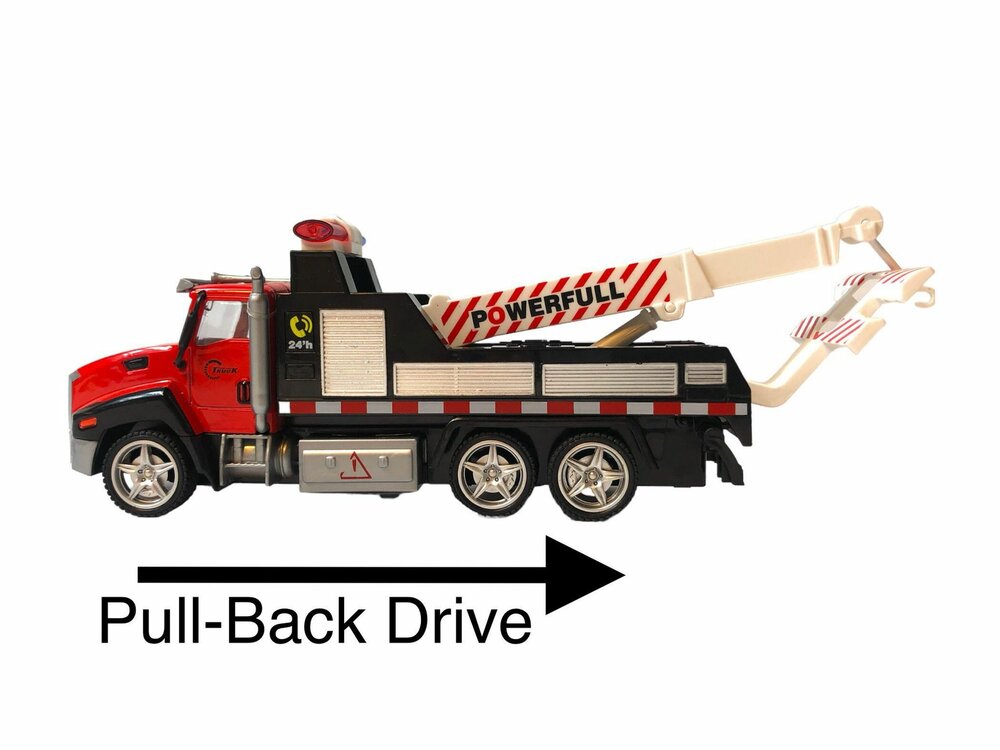 DIE-CAST Vrachtwagen autotransporter&nbsp;+ Brandweerauto 2in1 - pull-back drive