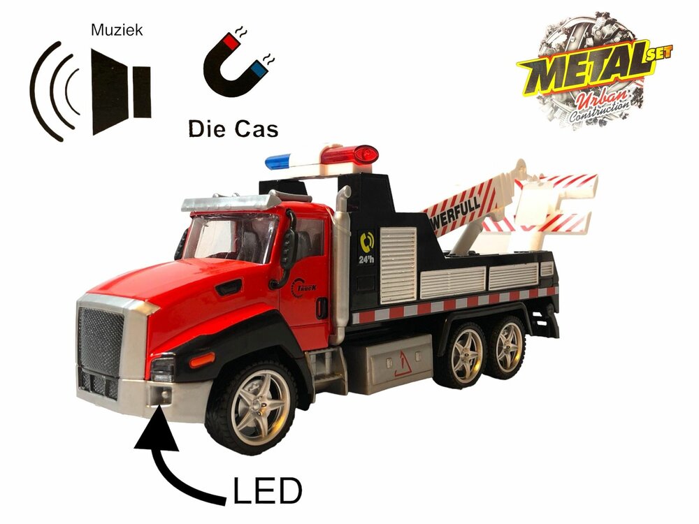 DIE-CAST Vrachtwagen autotransporter&nbsp;+ Brandweerauto 2in1 - pull-back drive