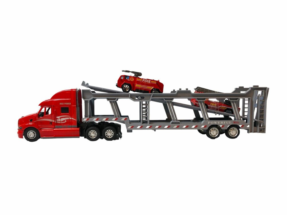 Vrachtwagen autotransporter&nbsp;+ 2 mini brandweerautos 3in1 - pull-back drive