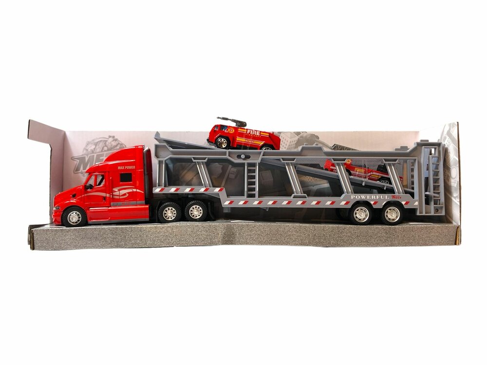 Vrachtwagen autotransporter&nbsp;+ 2 mini brandweerautos 3in1 - pull-back drive