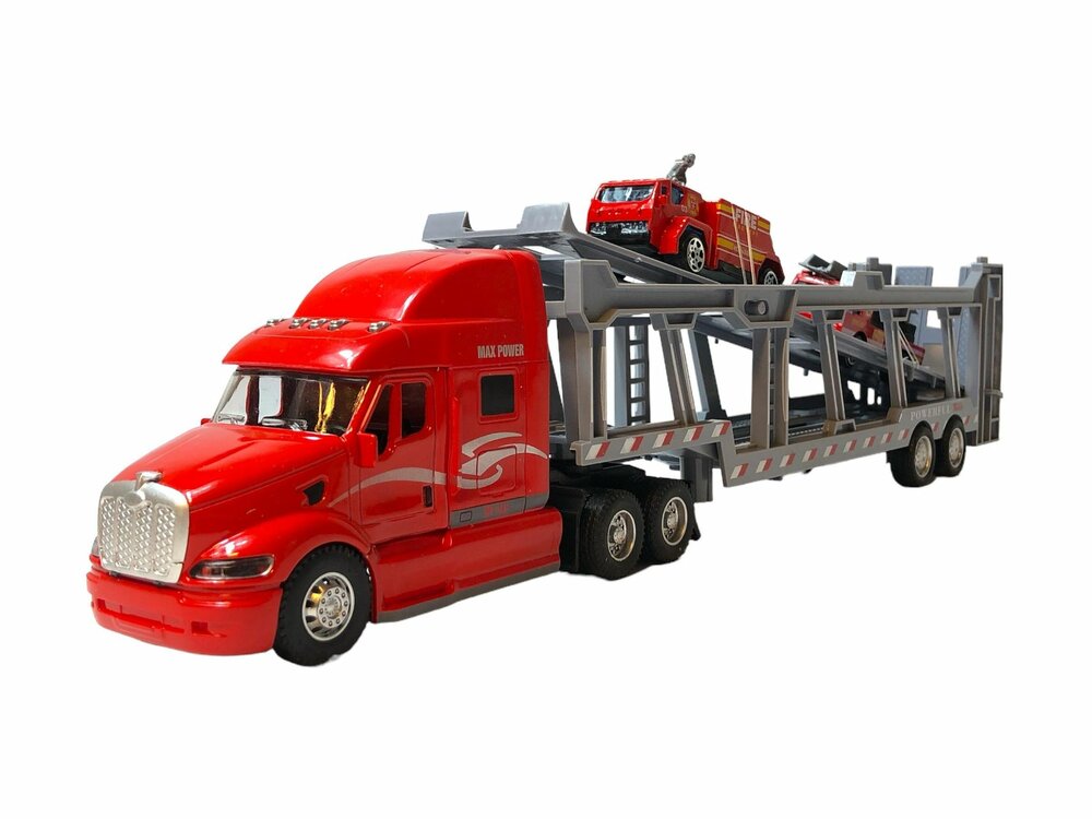 Vrachtwagen autotransporter&nbsp;+ 2 mini brandweerautos 3in1 - pull-back drive