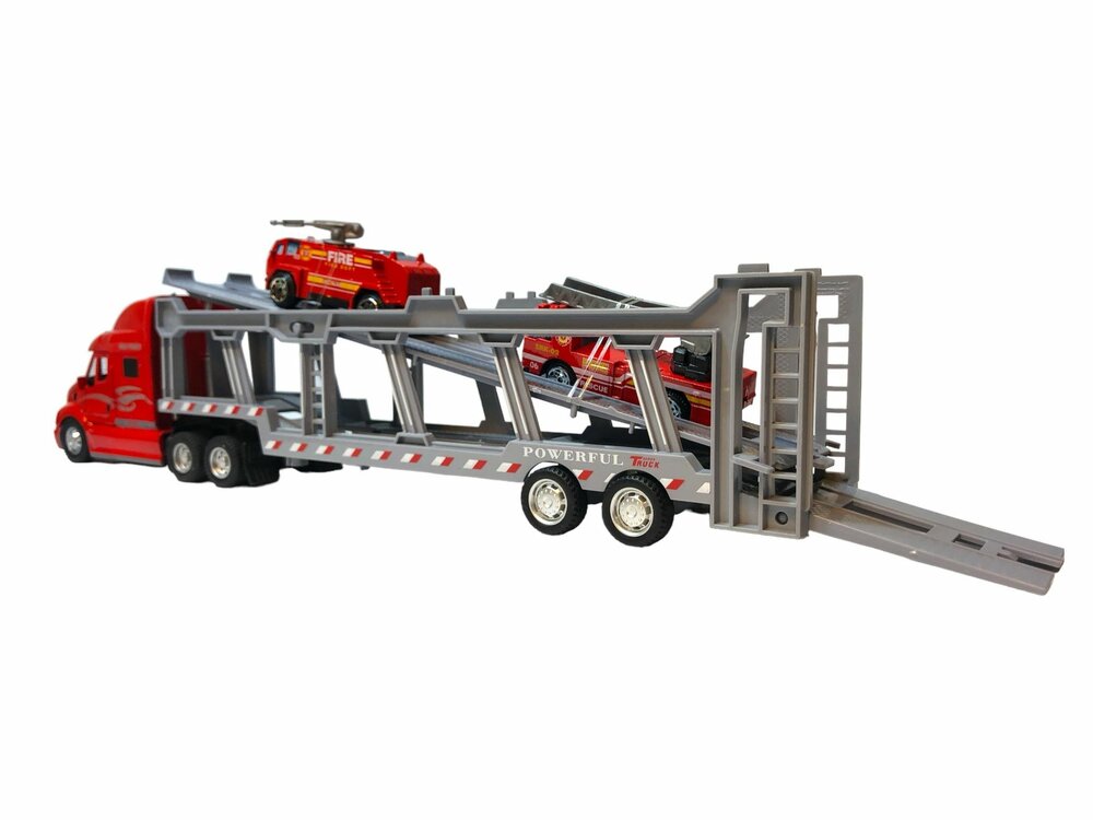Vrachtwagen autotransporter&nbsp;+ 2 mini brandweerautos 3in1 - pull-back drive