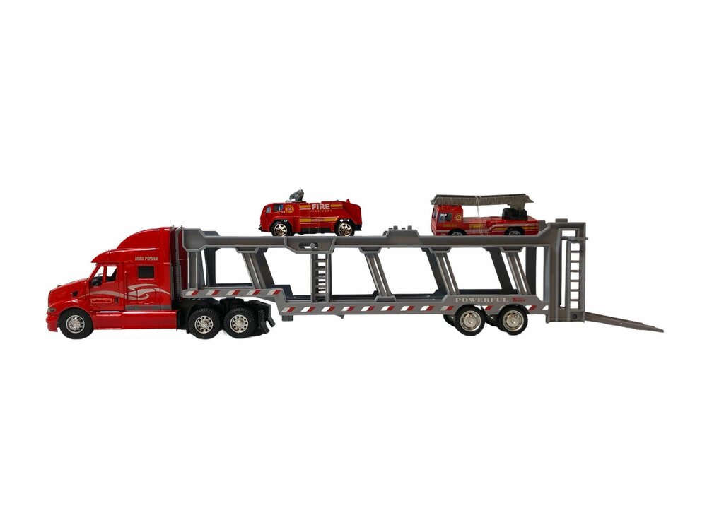 Vrachtwagen autotransporter&nbsp;+ 2 mini brandweerautos 3in1 - pull-back drive