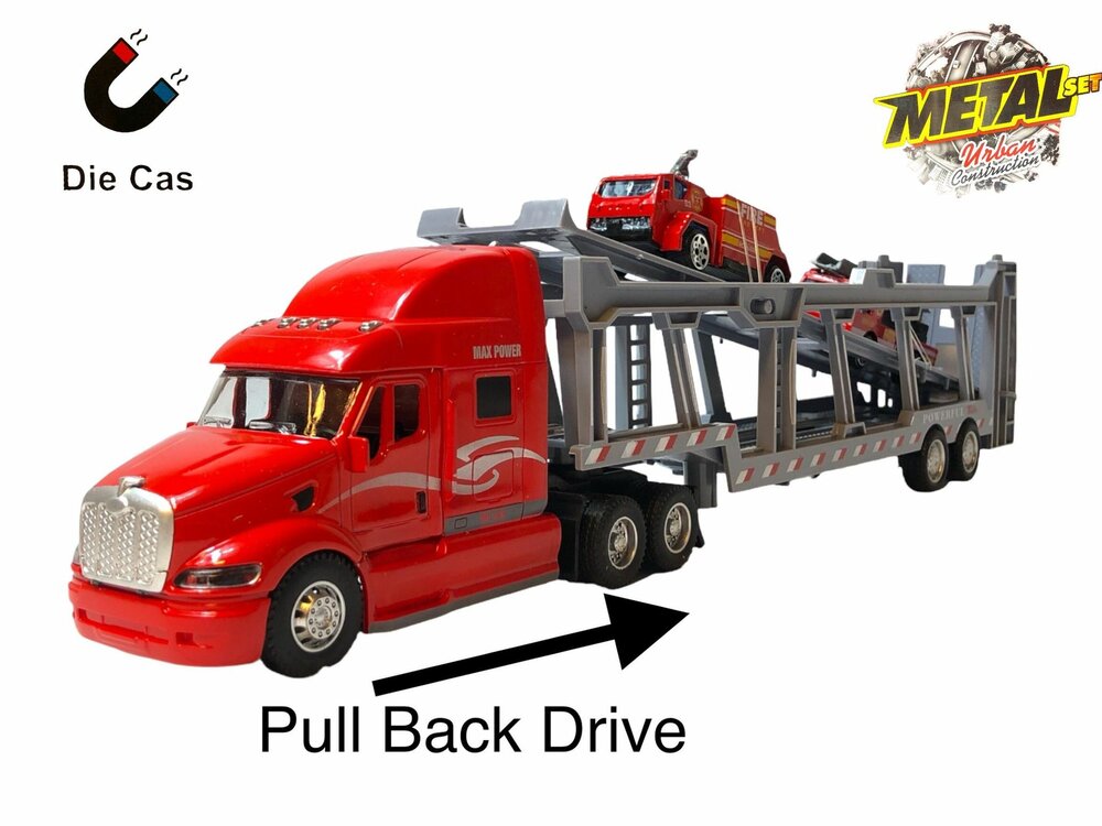 Vrachtwagen autotransporter&nbsp;+ 2 mini brandweerautos 3in1 - pull-back drive