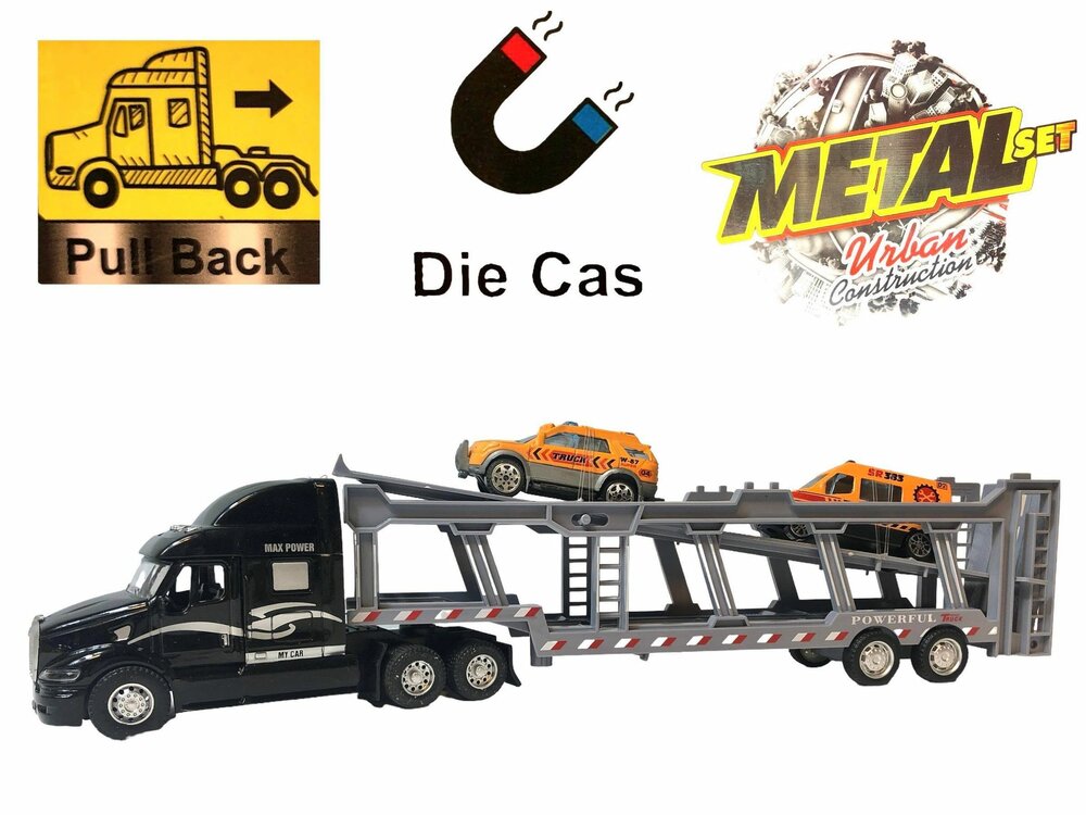 Vrachtwagen autotransporter&nbsp;+ 2 mini wegenwacht  3in1 - pull-back drive