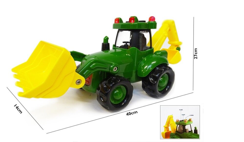 Tractor with front loader and excavator - Dutch agricultural tractor - Sound and lights (40CM) Farmer truck