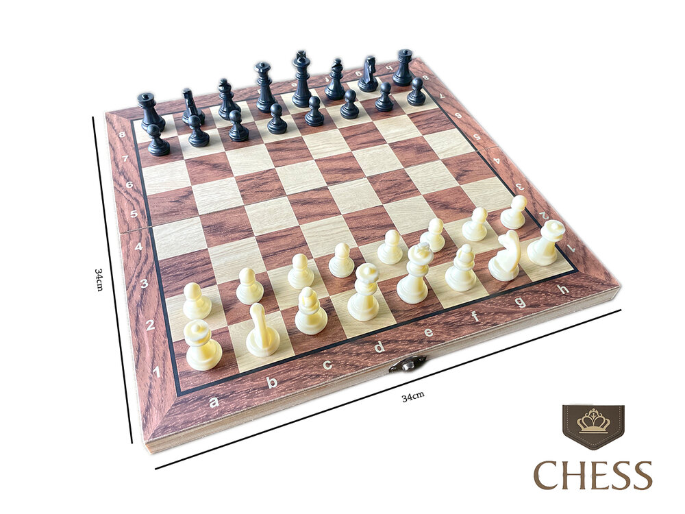 Magnetisch Schaakbord met Schaakstukken - Chess King - 34x34 cm - Schaakspel - Hout - Opklapbaar