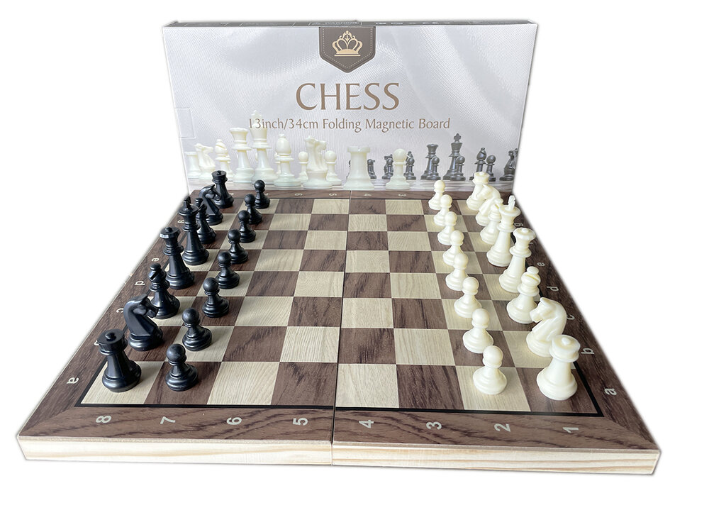 Magnetisch Schaakbord met Schaakstukken - Chess King - 34x34 cm - Schaakspel - Hout - Opklapbaar