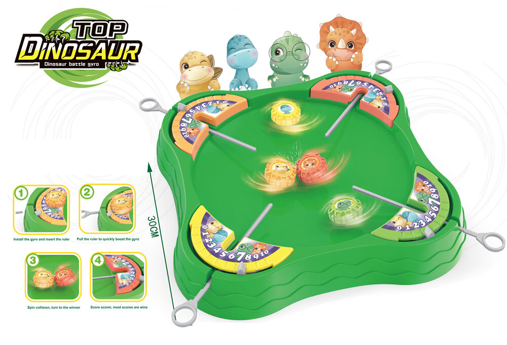 Battle Gyro - compleet spel set 4x gyro met launcher en arena - 1 tot 4 spelers - Top Dinosaur 