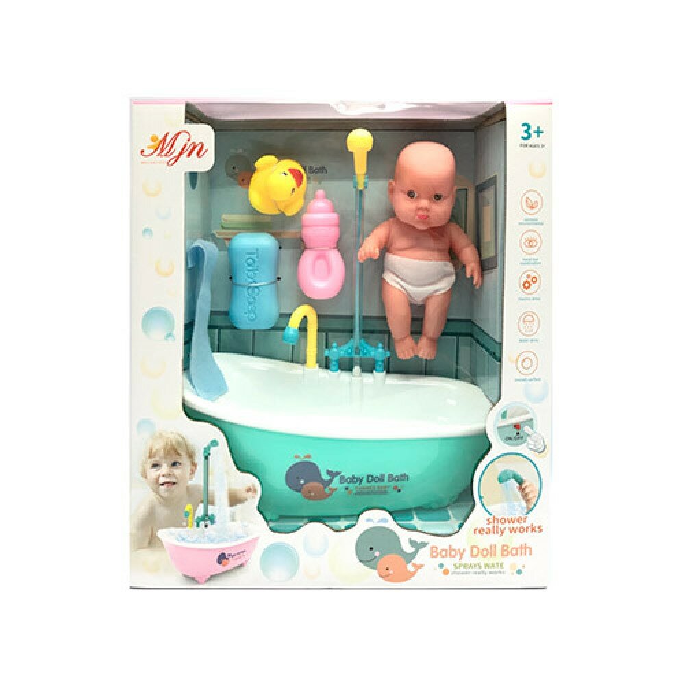 Babypop met bad - incl. bad accessoires - Baby Doll Bathroom Set