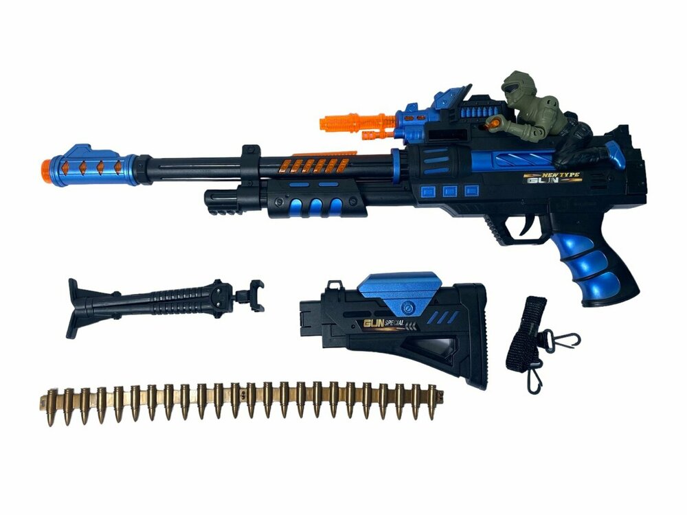 Flash Combat Zone - speelgoedgeweer - geluidseffect - trapfunctie - draaiende kogelriem - led lichtjes 69CM 