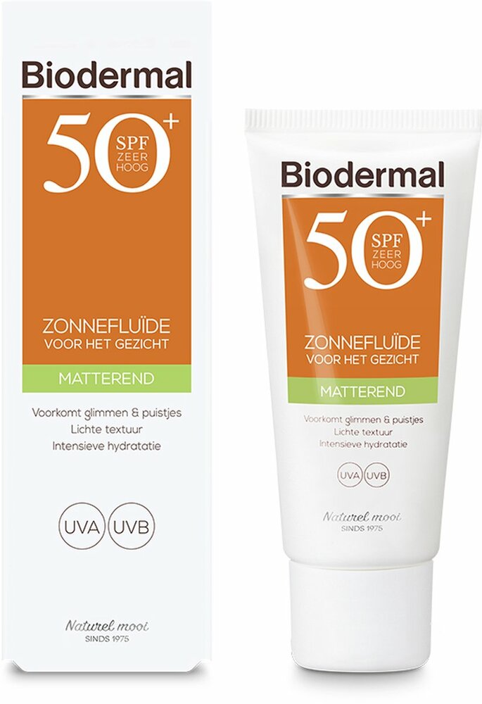 Biodermal Matterende Zonneflu&iuml;de Gezicht SPF 50+ - Zonnebrand cr&egrave;me 