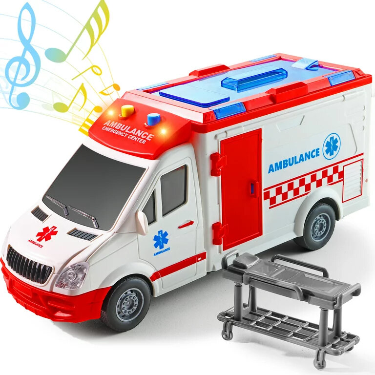 Ambulance speelgoed met licht en sirene geluidseffecten - door wrijving aangedreven wielen 