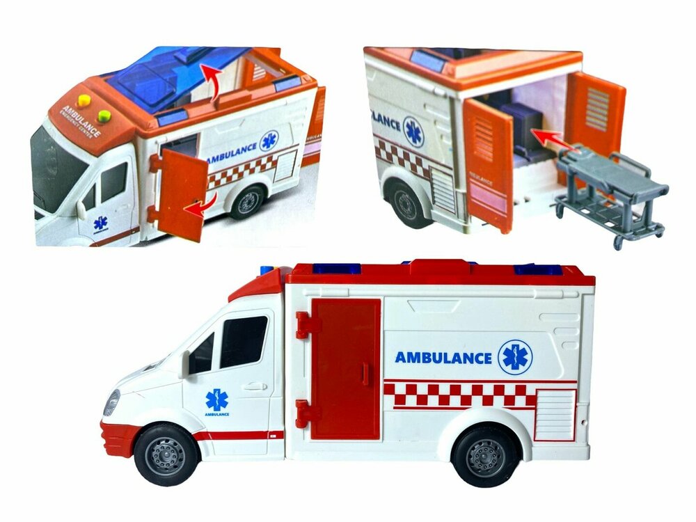 Ambulance speelgoed met licht en sirene geluidseffecten - door wrijving aangedreven wielen 