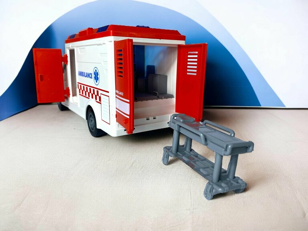 Ambulance speelgoed met licht en sirene geluidseffecten - door wrijving aangedreven wielen 