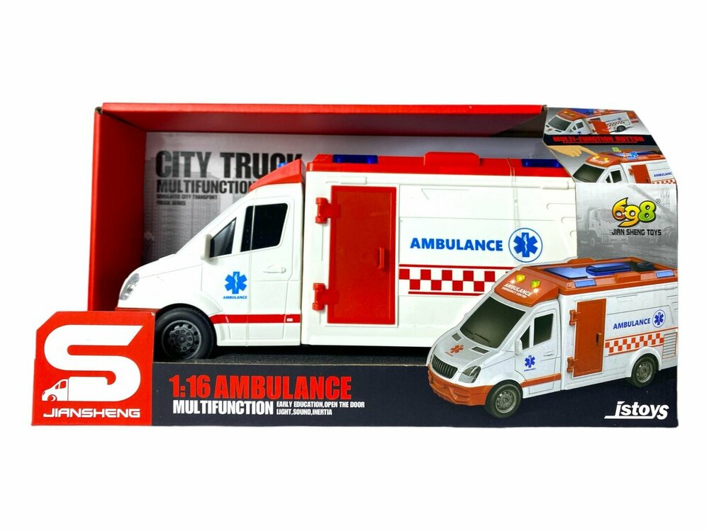 Ambulance speelgoed met licht en sirene geluidseffecten - door wrijving aangedreven wielen 
