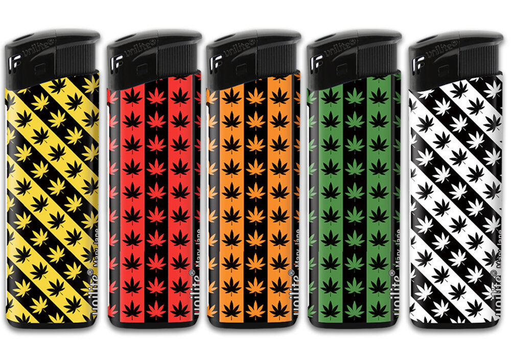 Klik Aanstekers 50 stuks navulbaar- elektronische aansteker met marijuana print