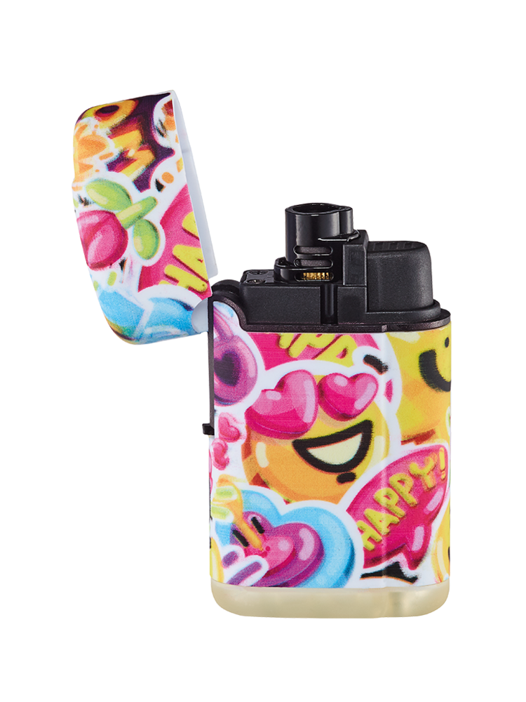 Jet Flame lighters - turbo lighter - 4 pieces in display - 360&deg; Happy Smiley print - soft touch
