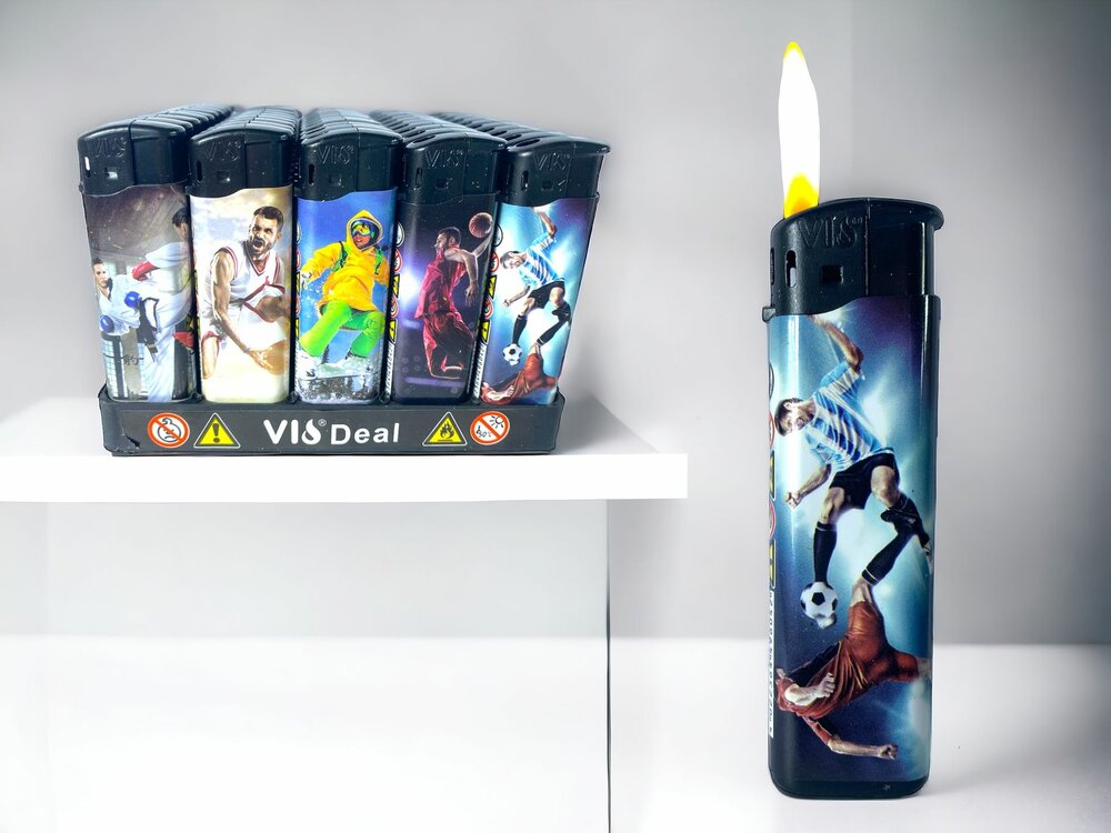 Aanstekers 50 stuks - navulbaar - Sports print - vio&reg; Aansteker