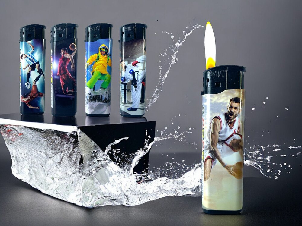 Aanstekers 50 stuks - navulbaar - Sports print - vio&reg; Aansteker