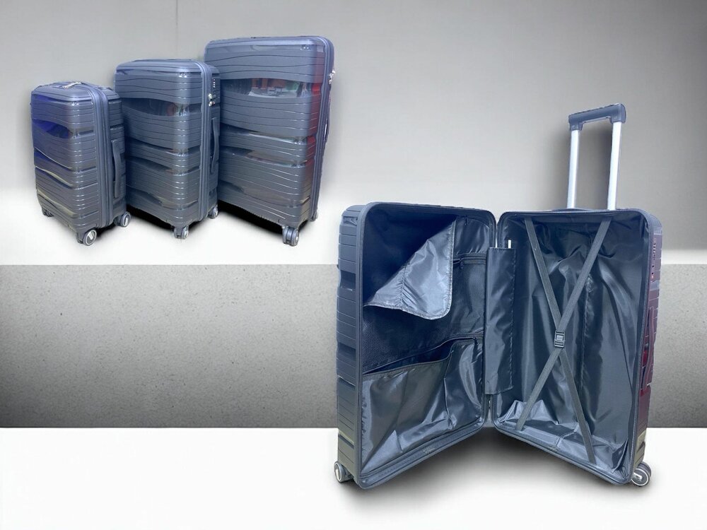Luxury suitcase set 3 pieces 55cm/65cm/75cm black color