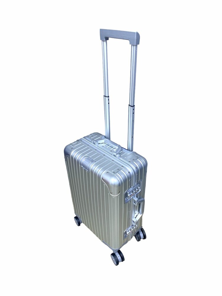 Aluminium 2-delige Kofferset - Handbagage en Grote koffer - 36L/90L - TSA slot - Silver Iron - 55 cm/75 cm