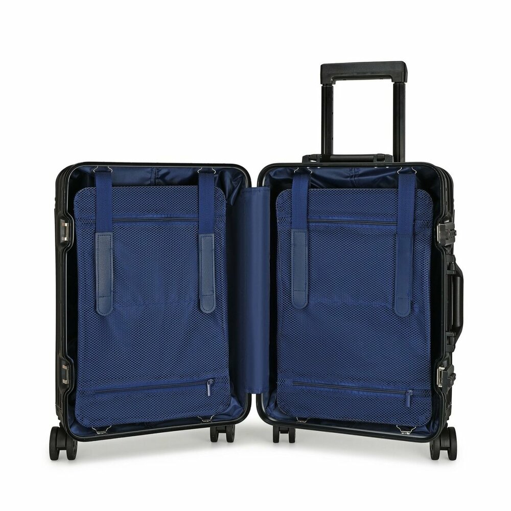 Aluminium 2-delige Kofferset - Handbagage en Grote koffer - 36L/90L - TSA slot - Black Iron - 55 cm/75 cm