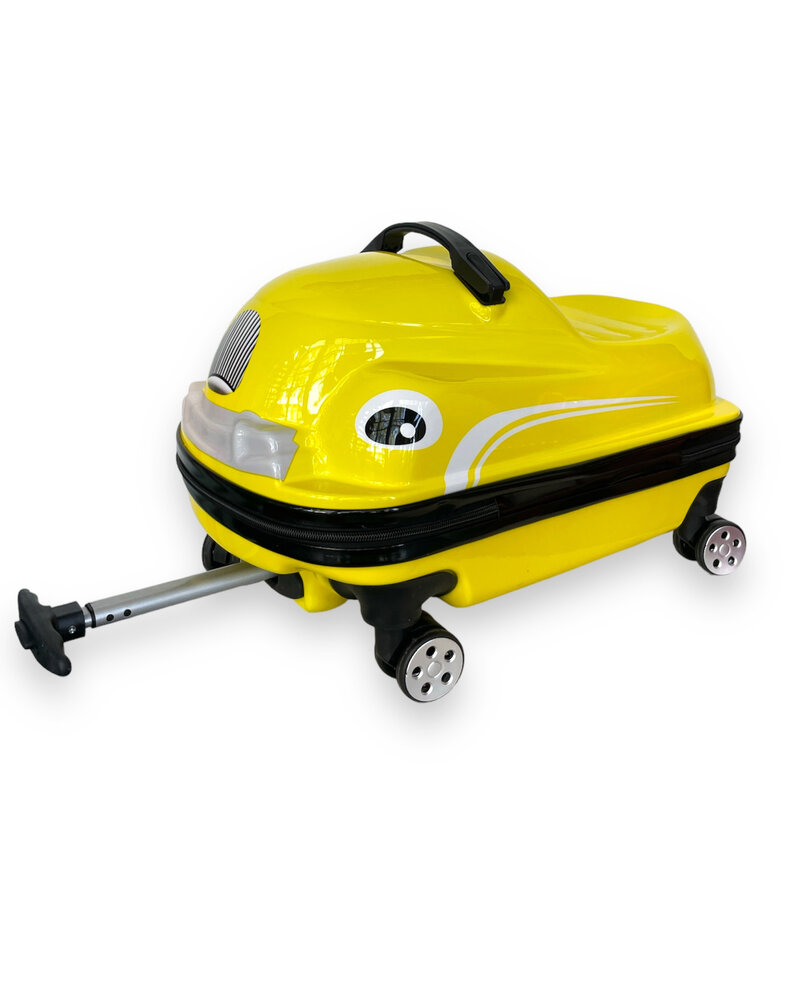 Kinder Koffer - Zit en Loop Auto - 2 in 1 Geel - 32L