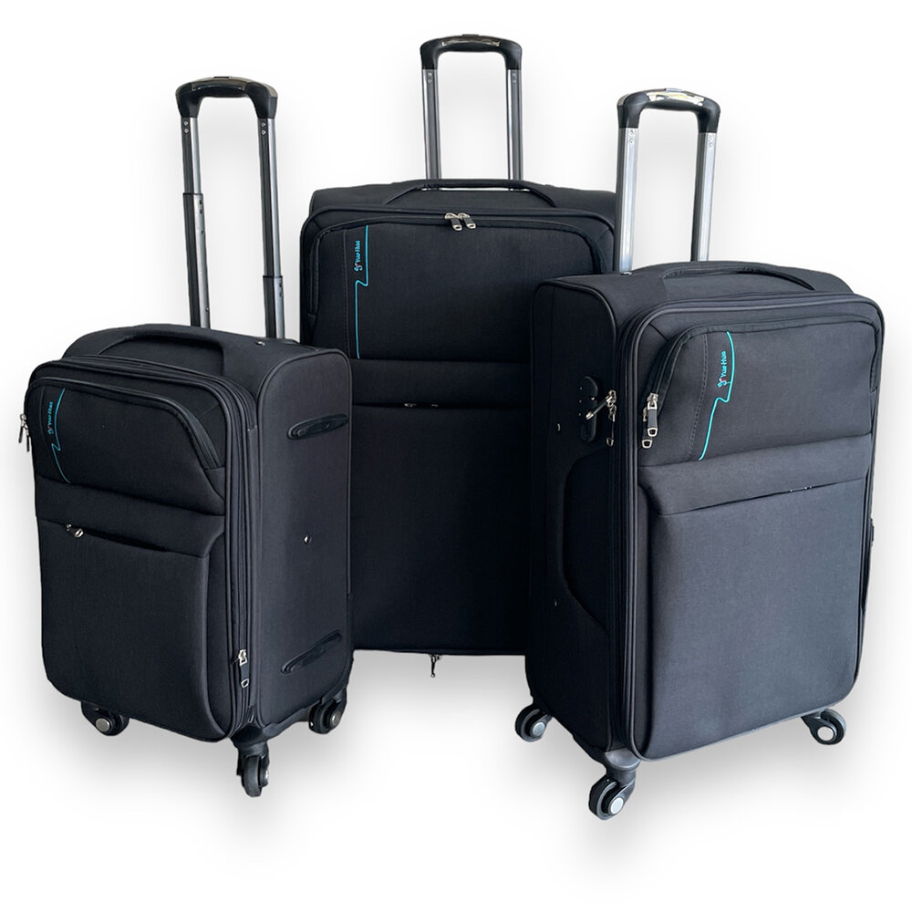 Europe Travel - Koffer - Zacht Stof Polyester - Zwart - groot 68 x 41 x 26/28 cm
