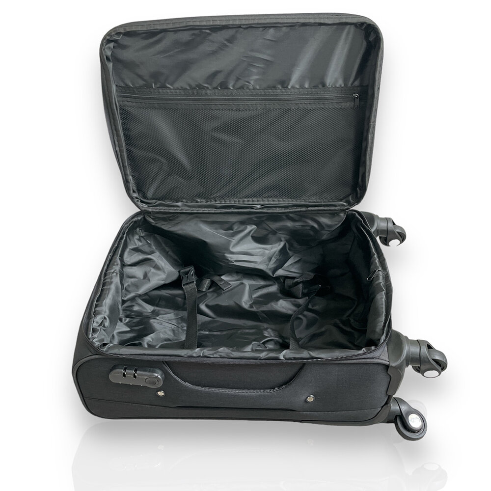 Europe Travel - Koffer - Zacht Stof Polyester - Zwart - groot 68 x 41 x 26/28 cm