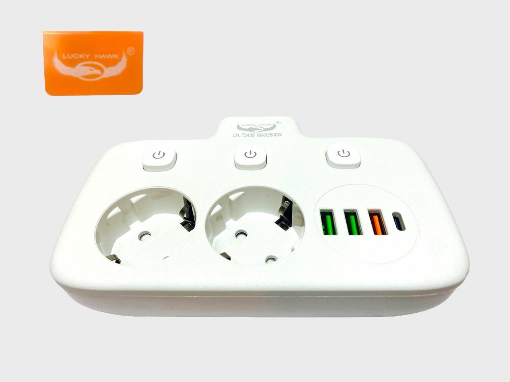 Stekkerdoos met USB-C 20W Snellader - 2 Stopcontacten - 4 USB Poorten 1.8 Meter 