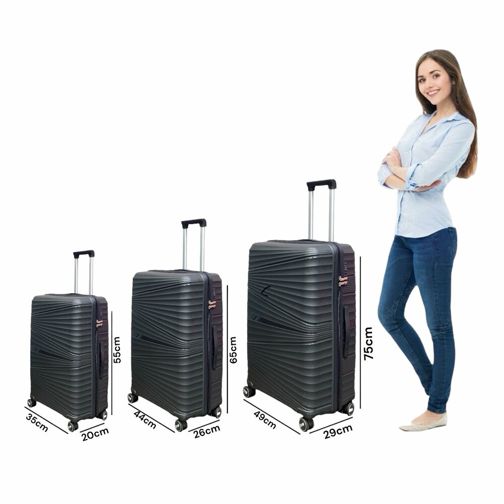 Koffers set van 3 stuks - Licht Zwart - 55/65/75 cm