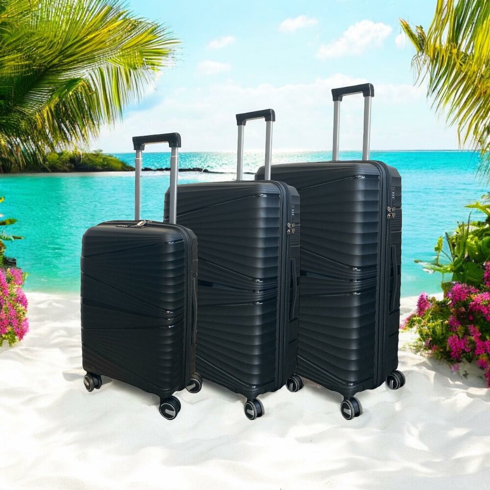 Luxury suitcase set 3 pieces 55cm/65cm/75cm black color
