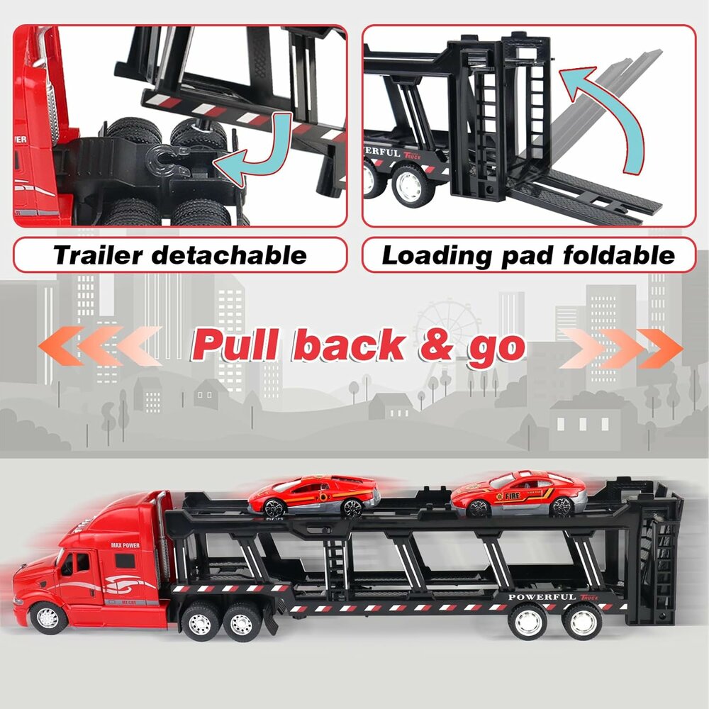 Vrachtwagen - DIE-CAST - autotransporter&nbsp;+ 2 mini auto's 3in1 - pull-back drive Truck R